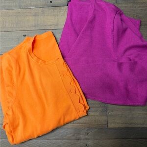 Talbots Set of 2 Orange Scalloped and Fuchsia Knit Cartigans